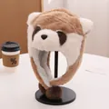 Bonnet peluche raton laveur pour enfant marron et crème avec pompons d'hiver - Enfants 3-10 Ans (50-54CM) / Café Clair