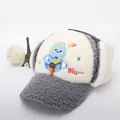 Winter kids earflap hat featuring a cute grey dinosaur patch and warm fleece fabric - Kids approx 3-10 years / Gray