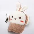 Primer plano de gorro de invierno para niños con orejas de conejo y bordado suave - Niños aprox 3-10 años / Caqui