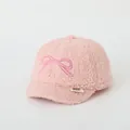 Roze fleece honkbalpet voor kinderen met schattig geborduurde strik en zachte textuur - 50-52CM / Strik Decor Roze