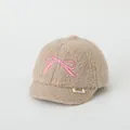 Beige fleece kinderpet met geborduurde roze strik en zachte pluizige textuur - 50-52CM / Khaki Strik