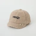 Warme lichtbruine fleece honkbalpet voor kinderen met Hello borduursel en smiley - 50-52CM / Hello Smiley Khaki