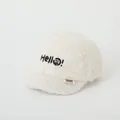 White fleece winter baseball cap for kids with Hello embroidery and soft texture - 50-52CM / Hello Smiley White
