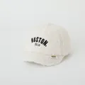 Winter white fleece baseball cap for kids with BOSTON embroidery and warm lamb wool texture - 50-52CM / Boston White