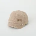 Winter beige fleece baseball cap for kids featuring a brown leather patch and warm texture - 50-52CM / Patch Bear Khaki