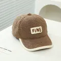 Brown fleece baseball cap for children featuring a white FINE embroidered patch and trim - Kids 50-54CM / Style 1 / Coffee