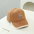 Brown fleece baseball cap for kids featuring a cute bear embroidery and warm texture - Kids 50-54CM / Style 2 / Khaki