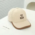 Kids sherpa baseball cap in cream and brown with embroidered bear and M letter patch - Kids 50-54CM / Style 2 / Beige