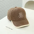 Brown fleece baseball cap for kids featuring a bear embroidery and warm winter texture - Kids 50-54CM / Style 2 / Coffee