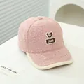 Pink lamb wool baseball cap for children with bear embroidery and cream-colored brim - Kids 50-54CM / Style 2 / Pink