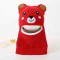 Red bear-shaped knitted balaclava for kids with white fleece lining and cute 3D ears - Red