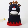 Navy blue kids deer balaclava with red trim and festive holiday reindeer antlers - Navy Blue