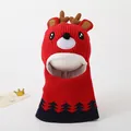 Kids red reindeer balaclava hat with warm fleece lining and navy tree pattern design - Red