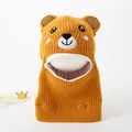 Ginger yellow children's knit bear hat with plush lining and cute ear details - Yellow