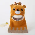 Winter ginger yellow knitted reindeer balaclava with warm fleece lining and forest pattern - Yellow