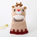 Beige Weihnachts-Rentier-Strickmütze mit Schal für Kinder und roter Bommelnase - Khaki