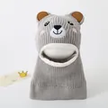 Gray knitted bear hat for kids featuring fleece lining and cute ear details - Gray
