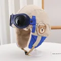 Detailansicht der Kinderfliegermütze mit Bärenaufnäher und Schutzbrille - Kinder (48-54CM) / Beige