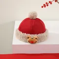 Red reindeer Christmas hat for kids with soft plush lining and cute 3D elk details - Christmas Reindeer Design (Style 1)