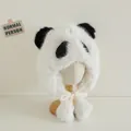 Cute plush panda earflap hat for kids in warm white and black faux fur - 47-52CM (2-6 Years) / White
