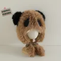 Brown plush panda earflap hat for kids featuring cute black ears and secure chin ties - 47-52CM (2-6 Years) / Coffee