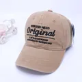 Khaki cotton baseball cap with black letter embroidery and curved brim in 45-degree view - Age 3 To 10 / Khaki