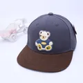 Detailed shot of kids baseball cap featuring 3D rubber bear patch and flat brim design - Kids approx 3-10 years / Dark Gray And Dark Brown
