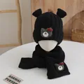 Ensemble bonnet et écharpe en tricot noir pour bébés avec oreilles 3D et oursons - Ours Noir