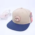 Kinder-Baseballkappe in Khaki und Blau mit pinkem 3D-Bären und flachem Schirm - Kinder ca. 3-10 Jahre / Khaki/Dunkelblau