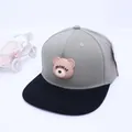 Kinder-Baseballkappe in Grau und Schwarz mit 3D-Bären-Patch und flachem Schirm - Kinder ca. 3-10 Jahre / Hellgrau/Schwarz