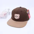 Kinder-Baseballkappe in Braun und Khaki mit 3D-Bären-Patch und flachem Schirm - Kinder ca. 3-10 Jahre / Dunkelkaffee/Hellbeige
