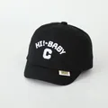 Black cotton baby baseball cap with white HI-BABY embroidery and soft brim detail - 48-52cm (Adjustable) / HI!-BABY C Black