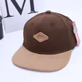 Brown and khaki color-block flat brim baseball cap with leather Kukuji logo patch - Kids Adjustable Size / Brown And Khaki Style