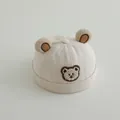 Cute beige cotton baby beanie featuring 3D bear ears and bear head embroidery - 2-4 years old / Beige