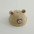 Khaki baby miki hat with plush bear ears and bear patch decoration in cotton - 2-4 years old / Khaki