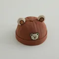 Toddler's dark brown cotton beanie with plush bear ears and embroidered bear patch - 2-4 years old / Dark Coffee