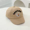 Detailed view of khaki kids baseball cap with bearbaby embroidery and teddy bear patch - Infant One Size / Khaki