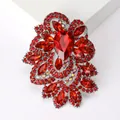 Exquisite silver brooch with a large pear-shaped red crystal and marquise rhinestones - Red