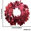 Detail of red metallic maple leaf wreath decoration for Thanksgiving, diameter 27.5cm 33g - Diameter 27.5cm / Dark Red