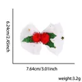 Fiocco per capelli natalizio con pompon rosso e foglie verdi glitterate decor - Stile Maglia Bacche