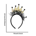 Golden 2025 glitter crown headband with silver star sequins for New Year party decor - 2026 Crown Tinsel