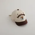 Kids baseball cap in beige and brown mesh with bearbaby embroidery and plush patch - One Size(Adjustable) / Beige