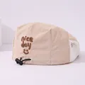 Beige plaid mesh beret hat for kids with Nice Day embroidery and adjustable toggle - Nice Day Style (Style 1) / Beige