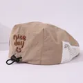 Kids khaki beret mesh hat with Nice Day embroidery and adjustable toggle - Nice Day Style (Style 1) / Khaki