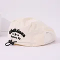 Kids breathable cream mesh beret with adjustable cord and side star embroidery - GhzKalees Style (Style 2) / Beige