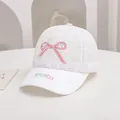 Detail of white lace baseball cap with pink bow and sports embroidery for girls - Adjustable Toddler Size / White