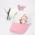 Detail of pink mesh cap for kids with cute rabbit ears and colorful embroidery - 48-52cm / Pink