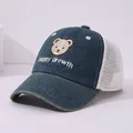 Gorra de béisbol para niños de denim con bordado de oso azul y rejilla transpirable - Niños 2-5 Años 47-50CM / Azul marino