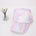 Kids baseball cap in pastel tie-dye with cute 3D cat ears and white heart embroidery - Kids 3-10 Years 48-54CM / Tie-Dye Blue Pink Cat Ears Style (Fig 3)