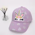 Kids purple baseball cap with unicorn embroidery and silver heart prints - Kids 3-10 Years 48-54CM / Purple Unicorn Embroidery Style (Fig 5)